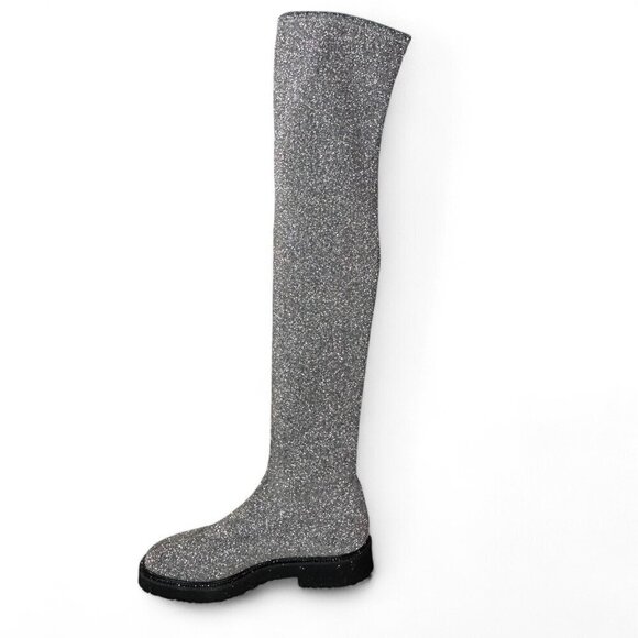 Giuseppe Zanotti Women's Silver Glitter Over-the-Knee Flat Boots Sz 37.5 NWOT - Picture 13 of 16